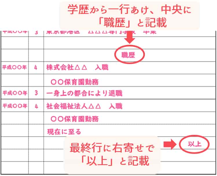 保育士の履歴書_職歴【保育士人材バンク】