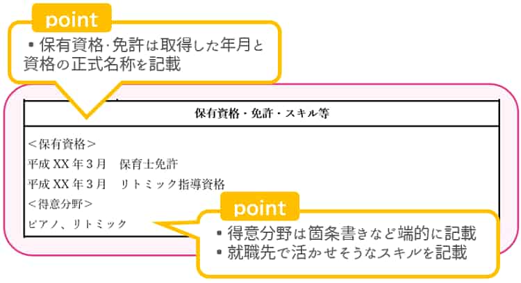 保育士の職務経歴書の保有資格、免許、スキル欄の書き方【保育士人材バンク】